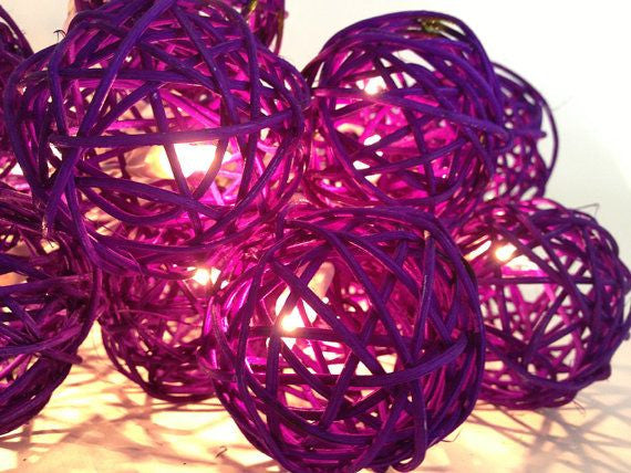 1 Set of 20 LED Cassis Purple 5cm Rattan Cane Ball Battery Powered String Lights Christmas Gift Home Wedding Party Bedroom De