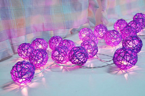 1 Set of 20 LED Cassis Purple 5cm Rattan Cane Ball Battery Powered String Lights Christmas Gift Home Wedding Party Bedroom De