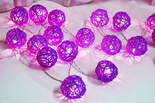 1 Set of 20 LED Cassis Purple 5cm Rattan Cane Ball Battery Powered String Lights Christmas Gift Home Wedding Party Bedroom De
