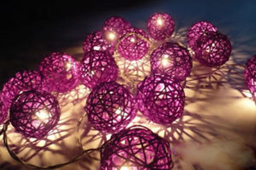 1 Set of 20 LED Cassis Purple 5cm Rattan Cane Ball Battery Powered String Lights Christmas Gift Home Wedding Party Bedroom De