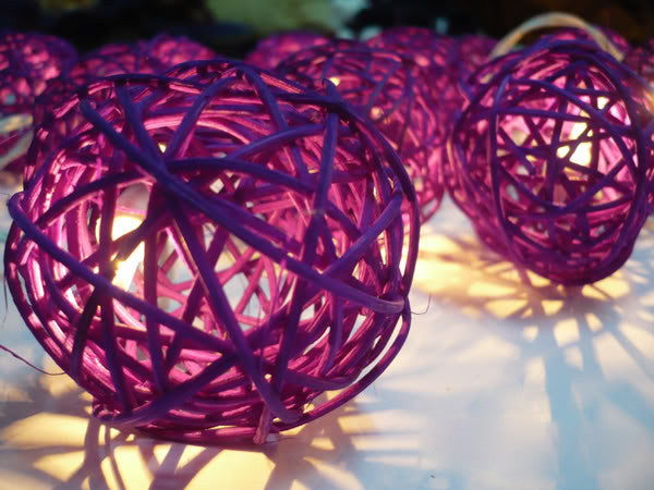 1 Set of 20 LED Cassis Purple 5cm Rattan Cane Ball Battery Powered String Lights Christmas Gift Home Wedding Party Bedroom De