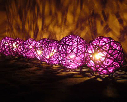 1 Set of 20 LED Cassis Purple 5cm Rattan Cane Ball Battery Powered String Lights Christmas Gift Home Wedding Party Bedroom De