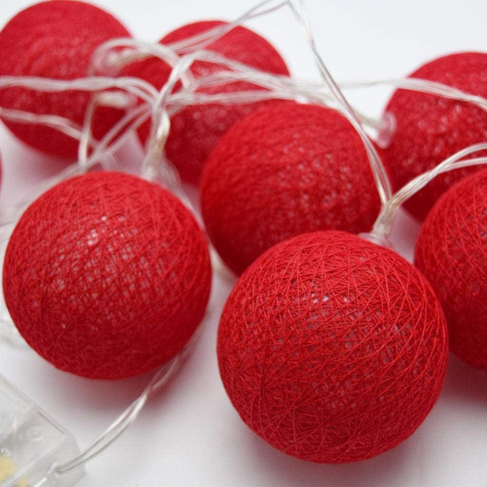1 Set of 20 LED Red 5cm Cotton Ball Battery Powered String Lights Christmas Gift Home Wedding Party Bedroom Decoration Outdoo