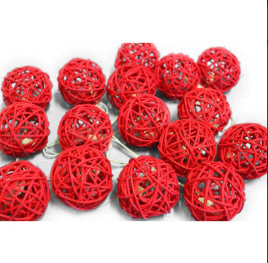 1 Set of Red 5cm Rattan Cane 20 Ball Battery Powered 3m String Lights Christmas Gift Home Wedding Party Bedroom Decoration Ta
