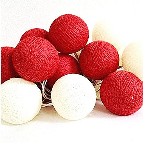1 Set of 20 LED Red White 5cm Cotton Ball Battery String Lights Christmas Gift Home Wedding Party Bedroom Decoration Outdoor 