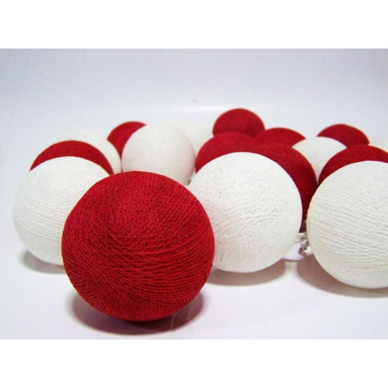 1 Set of 20 LED Red White 5cm Cotton Ball Battery String Lights Christmas Gift Home Wedding Party Bedroom Decoration Outdoor 