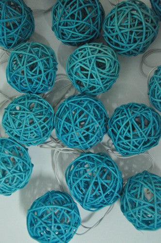 1 Set of 20 LED Turquoise 5cm Rattan Cane Ball Battery Powered String Lights Christmas Gift Home Wedding Party Bedroom Decora