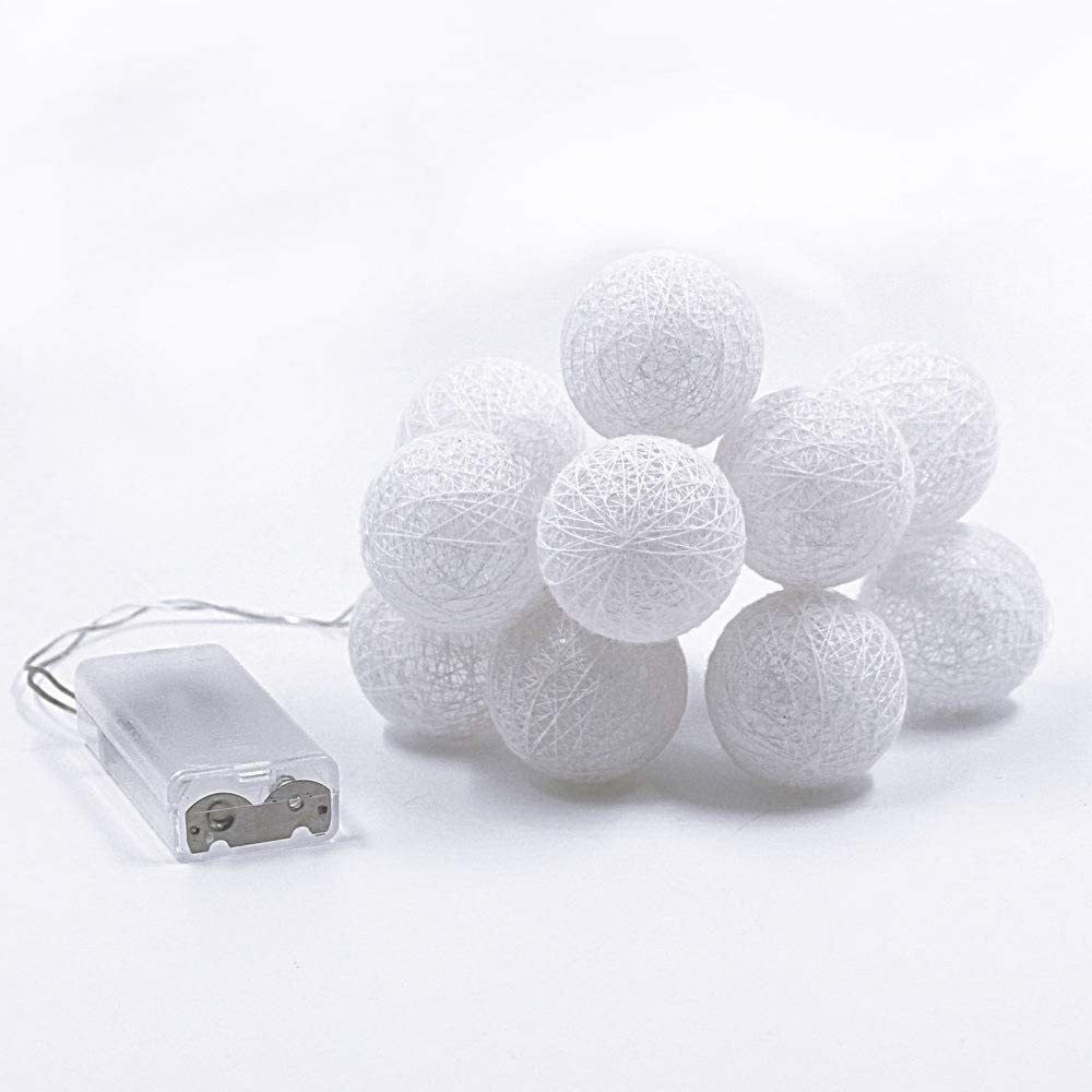 1 Set of 20 LED White 5cm Cotton Ball Battery Powered String Lights Christmas Gift Home Wedding Party Bedroom Decoration Outd