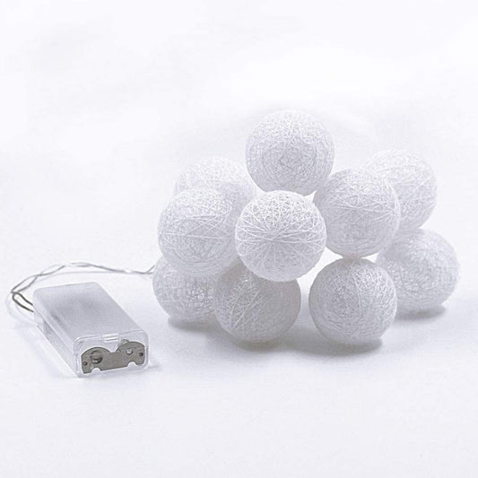 1 Set of 20 LED White 5cm Cotton Ball Battery Powered String Lights Christmas Gift Home Wedding Party Bedroom Decoration Outd