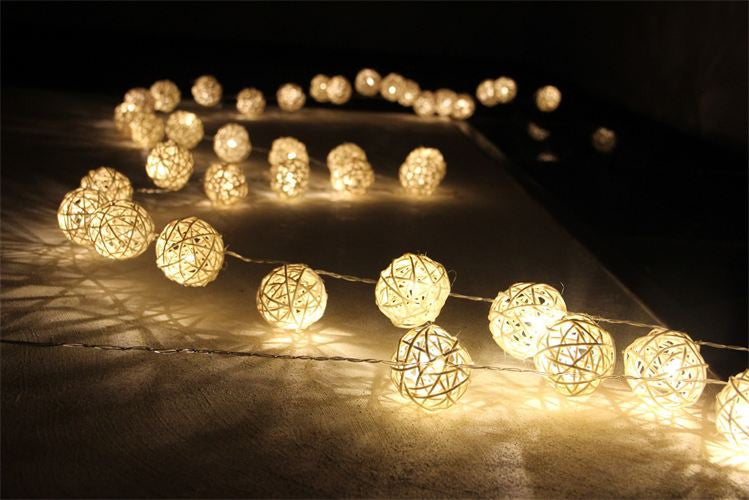 1 Set of 20 LED Cream White 5cm Rattan Cane Ball Battery Powered String Lights Christmas Gift Home Wedding Party Bedroom Deco