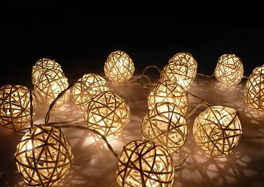 1 Set of 20 LED Cream White 5cm Rattan Cane Ball Battery Powered String Lights Christmas Gift Home Wedding Party Bedroom Deco