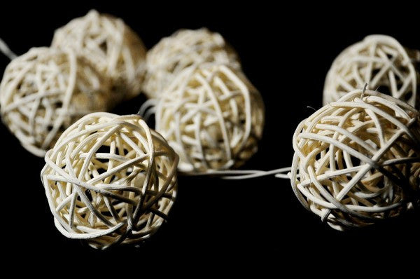 1 Set of 20 LED Cream White 5cm Rattan Cane Ball Battery Powered String Lights Christmas Gift Home Wedding Party Bedroom Deco