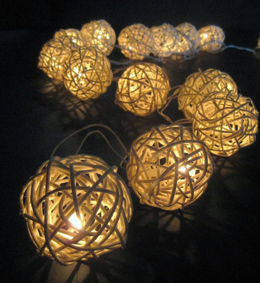 1 Set of 20 LED Cream White 5cm Rattan Cane Ball Battery Powered String Lights Christmas Gift Home Wedding Party Bedroom Deco