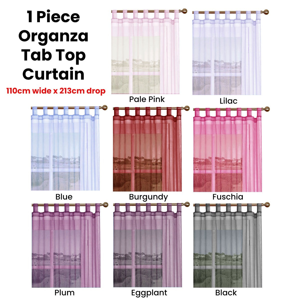 1 Piece Organza Tab Top Curtain 110 x 213 cm Black - Oz Online Deals Home & Garden > Curtains > Curtains & Drapes (Image 2)