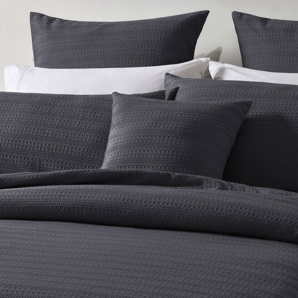 Bianca Kahlani Charcoal Waffle Quilt Cover Set Queen