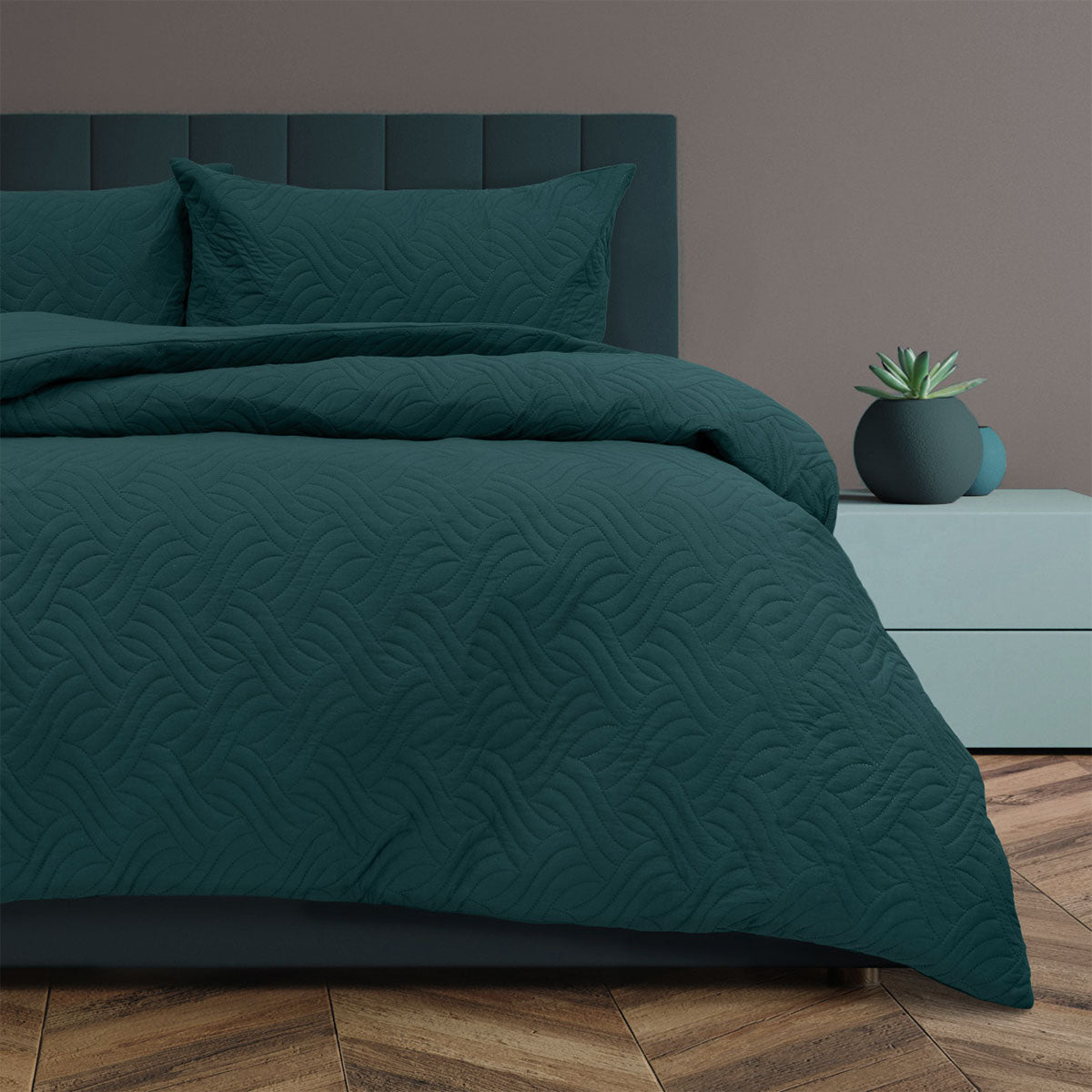 Ardor Asher Deep Teal Embossed Vintage Washed Quilt Cover Set King