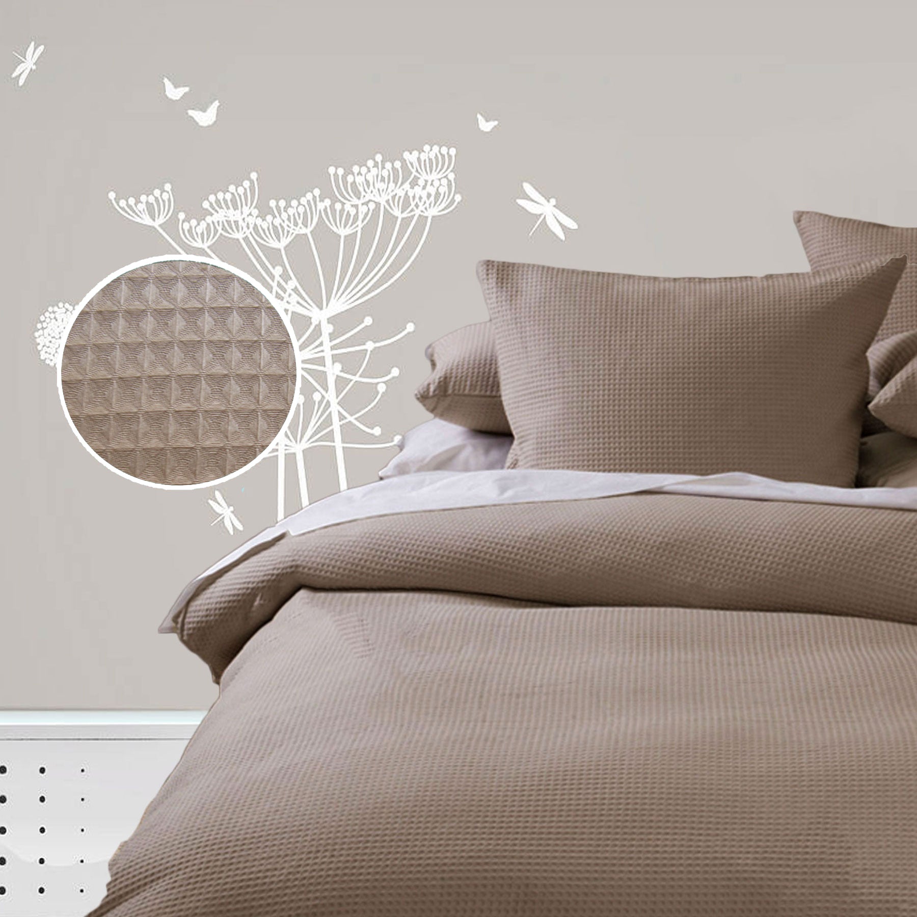 Waffle Quilt Cover Set - Linen - Queen - Image 1