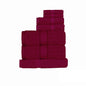 Set of burgundy towels stacked on a white background