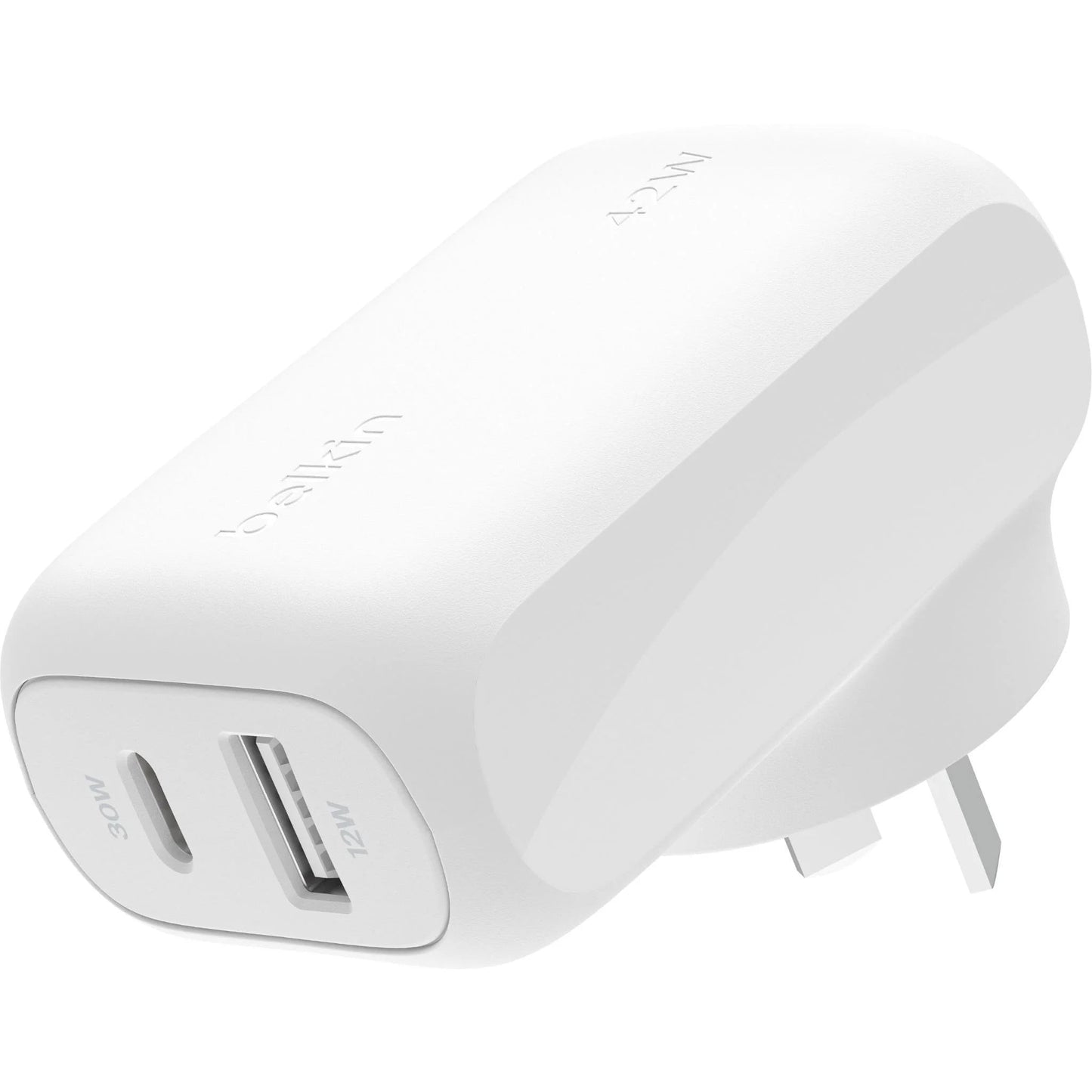 Belkin Dual PD Wall Charger with PPS - 42W Fast Charging for iPhone & Android, 1x USB-C (30W) & 1x USB-A (12W) - White