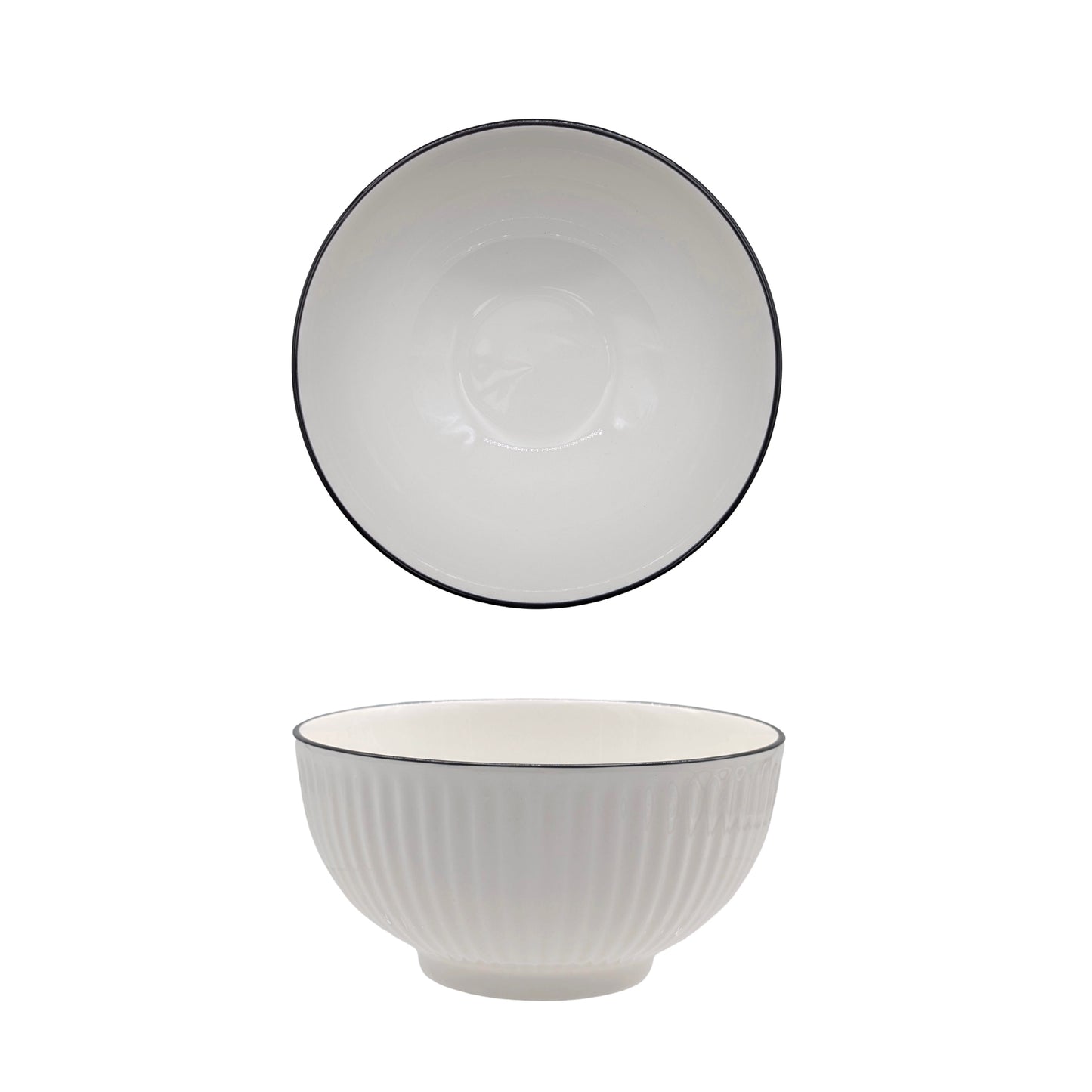 bulk 24 Sorrento Porcelain Embossed Bowl w Black Rim 6.5'' 16cm