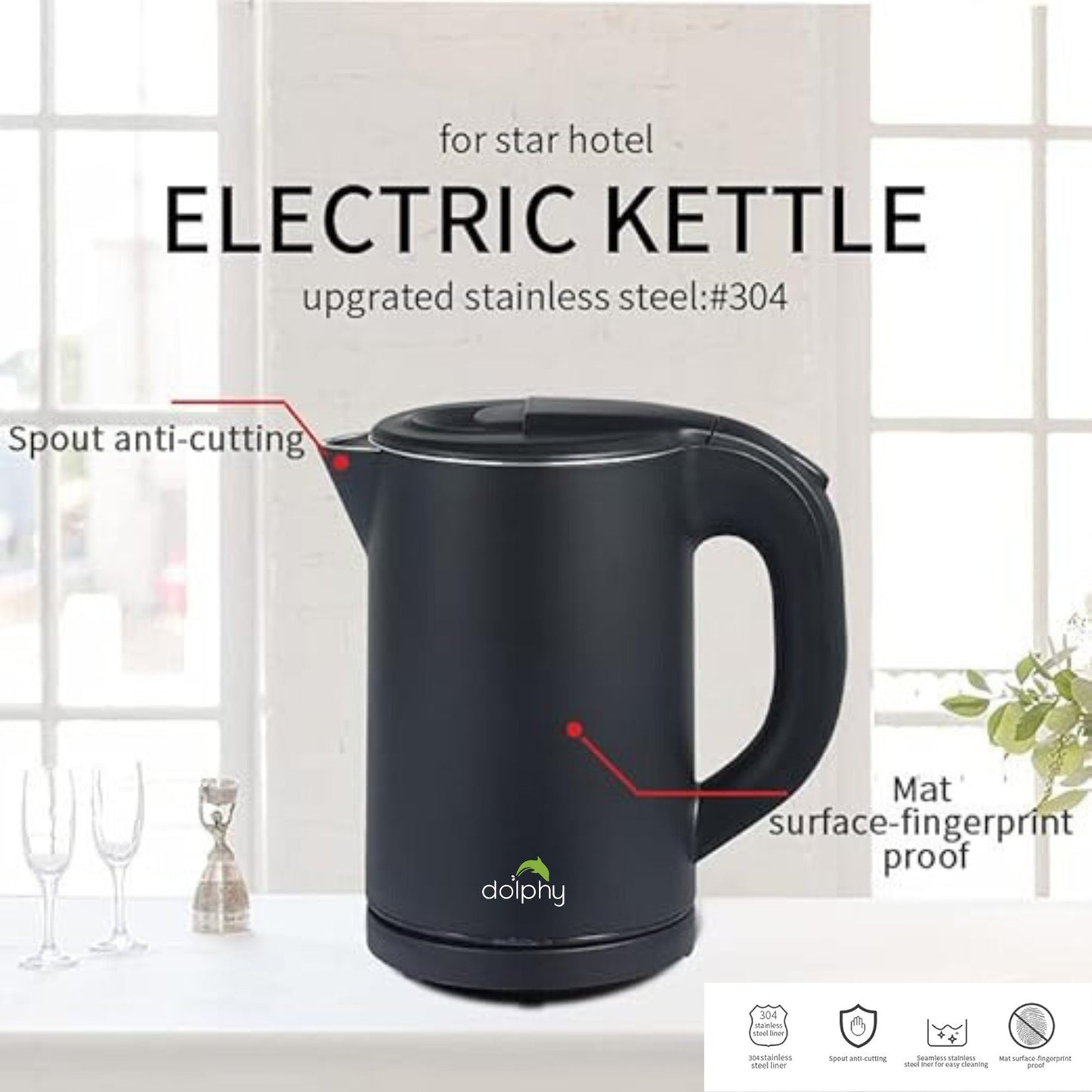 0.8L Stainless Steel Electric Kettle Black - Oz Online Deals Appliances > Kitchen Appliances > Kettles (Image 4)