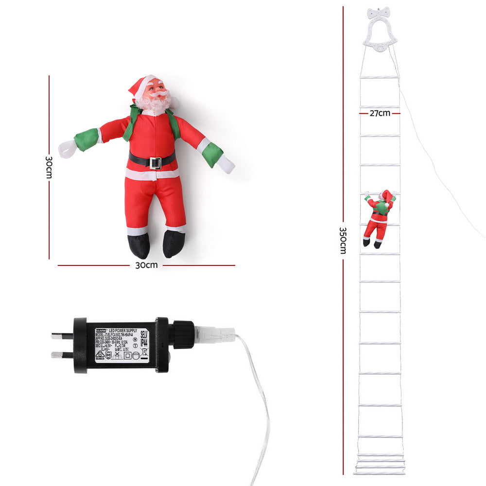 Jingle Jollys 3.5M Christmas Lights 300 LED Ladder Light with Santa Claus Decor - Image 2
