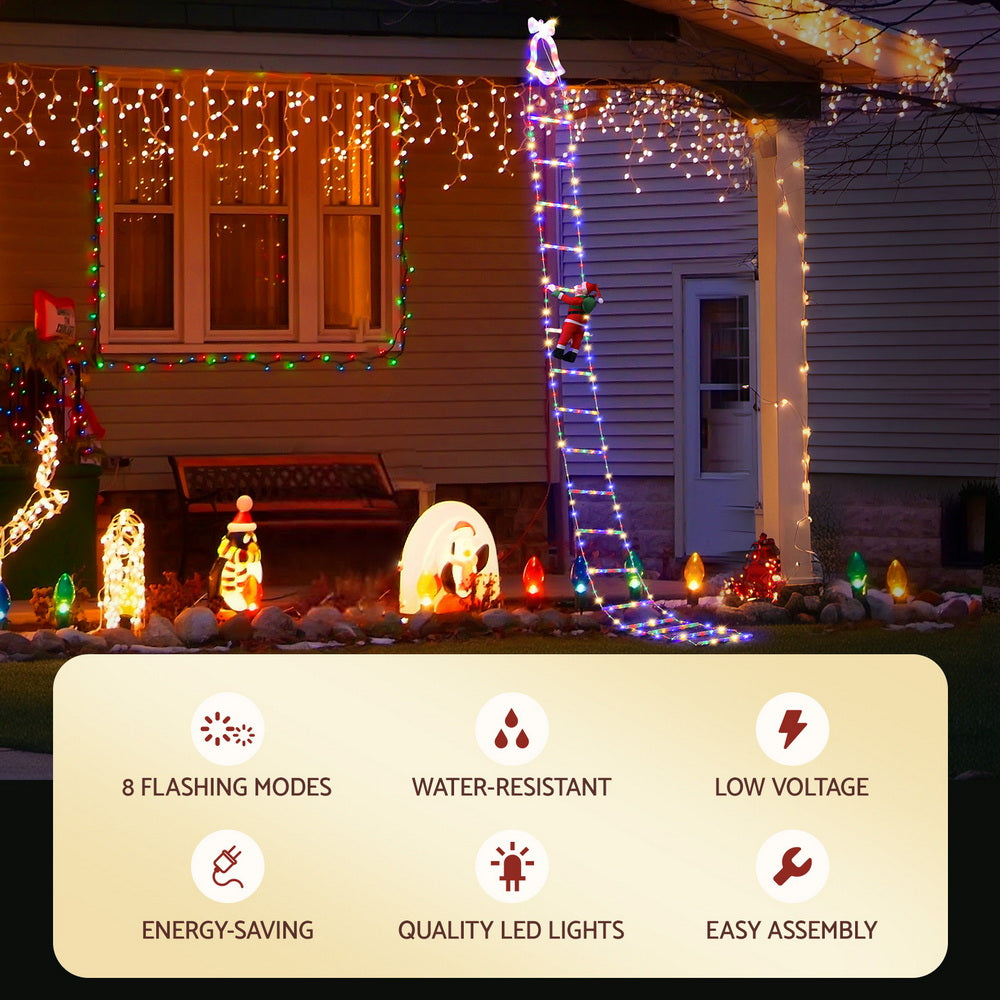 Jingle Jollys 3.5M Christmas Lights 300 LED Ladder Light with Santa Claus Decor - Image 5