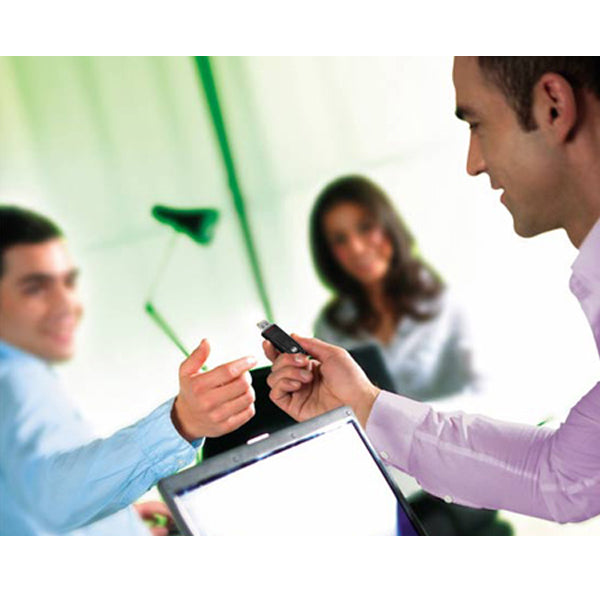 Two people interacting with a tablet in an office setting
