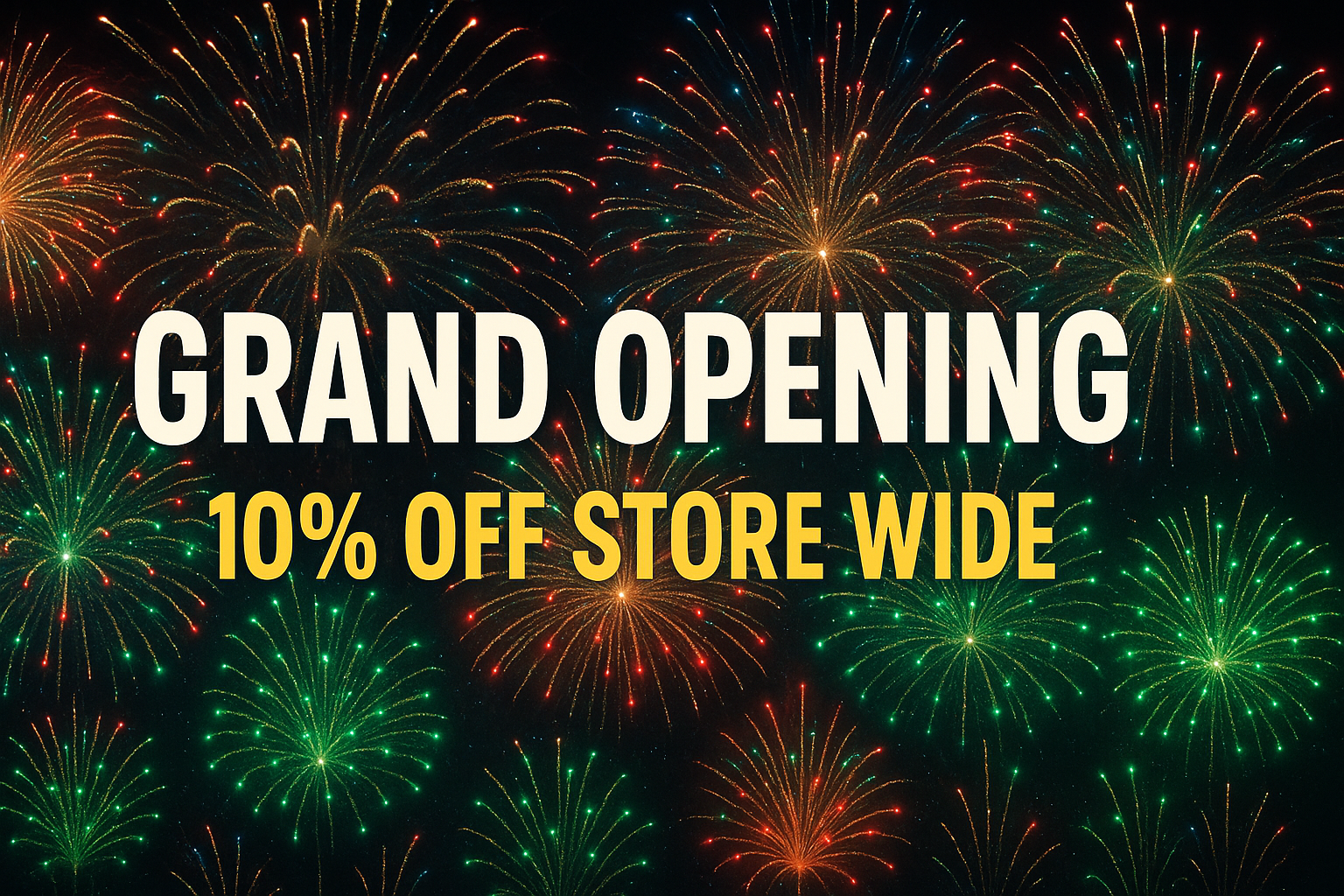 opening web store. background to have firework with 10% off store wide